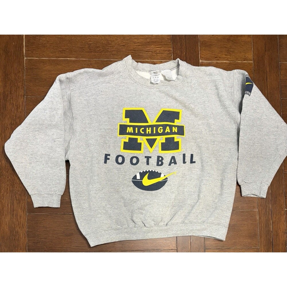 Vintage 90s Michigan Wolverines Nike Crewneck Sweater Mens Size L Made In USA